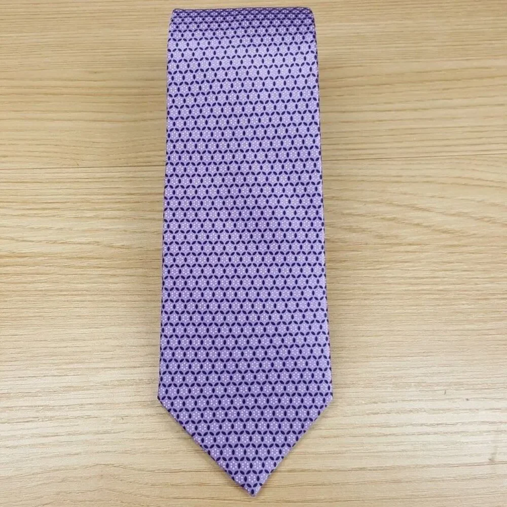 BLOOMINGDALES MENS STORE Neck Tie Purple Micro Print Circle Geometric 100% Silk